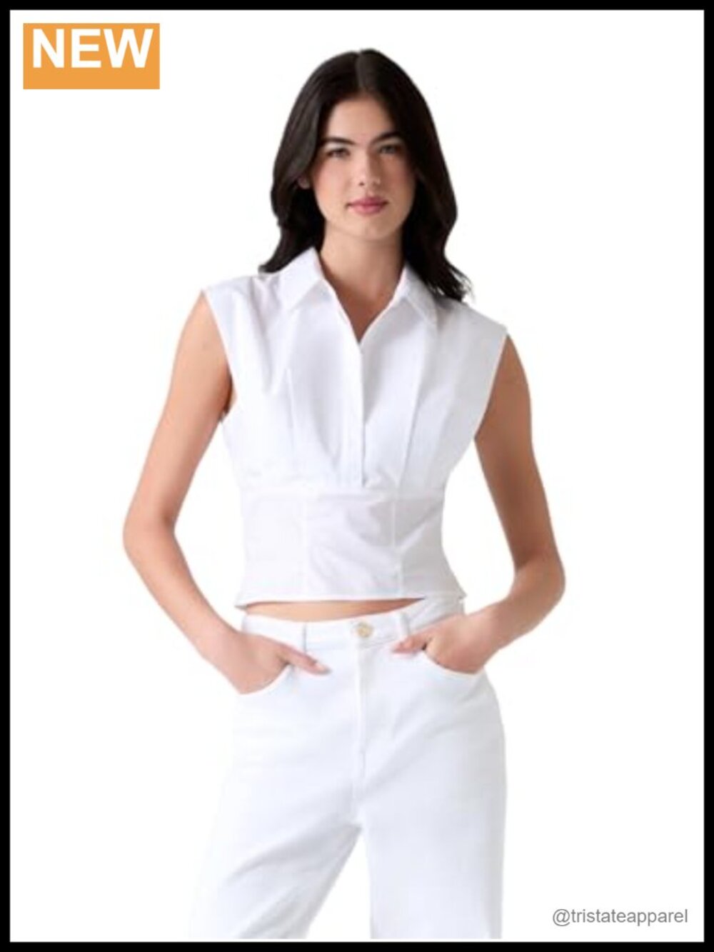 Guess Sleeveless Collared Poplin Top